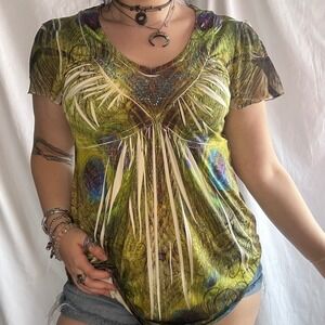 Y2k Fairycore Energe Flowy Rhinestone Top Size L